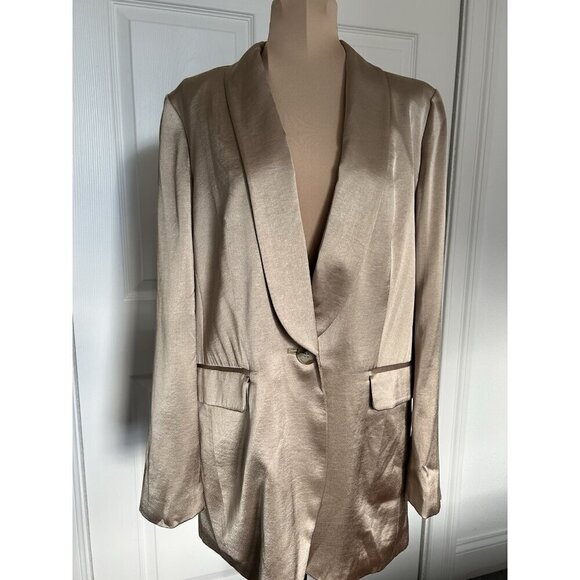 Madewell Satin Oversized Blazer Matchstick Beige Tan Sateen Jacket NN822 Size 4 - Picture 5 of 12